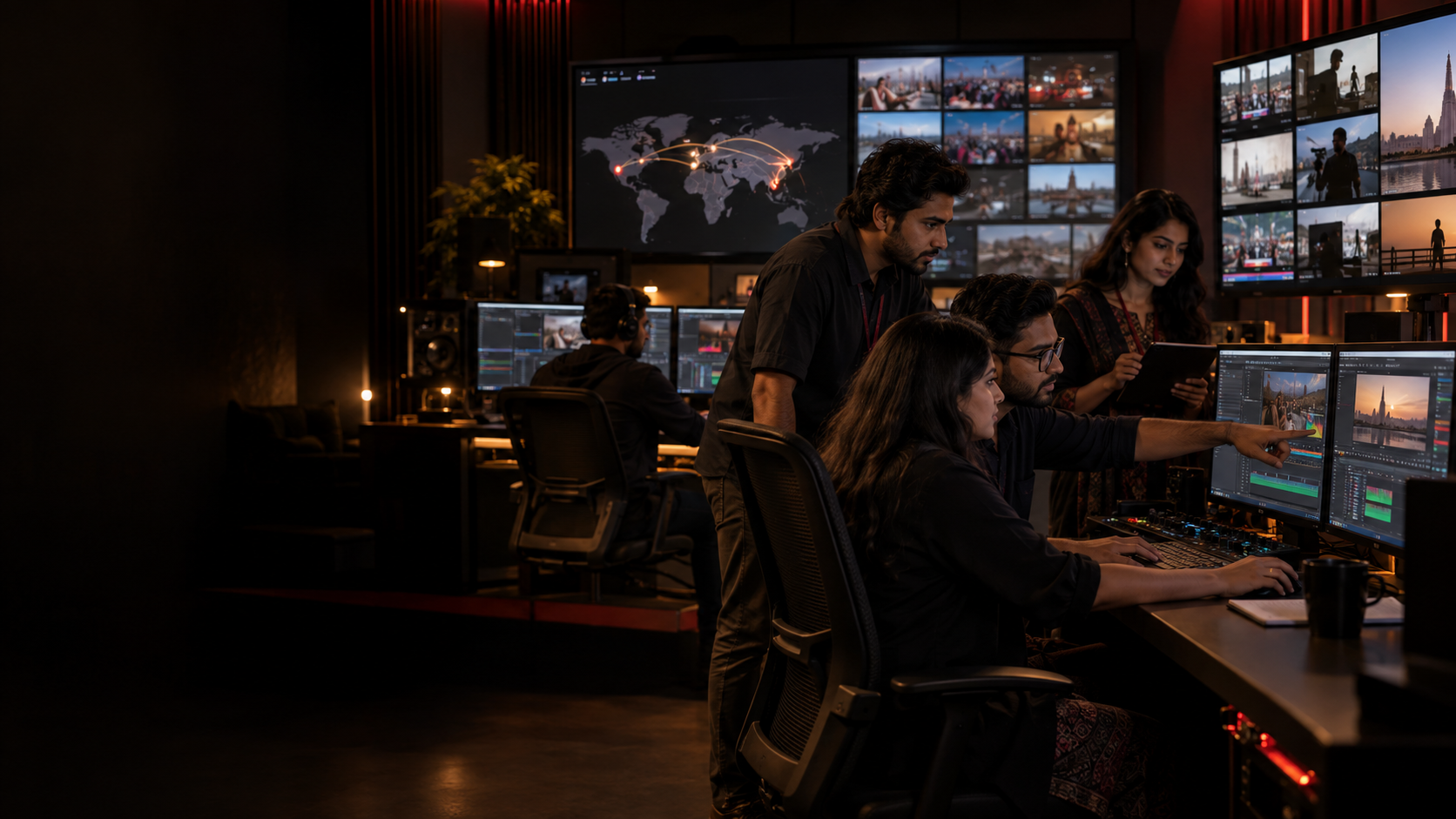 Broadcast and digital media operations team managing content across screens